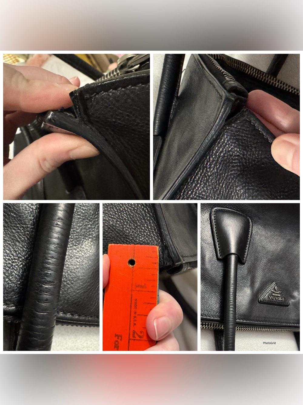 Prada AUTHENTIC Glacé Calf Twin Pocket Black Leather 2-Way Tote Bag - Picture 10 of 16